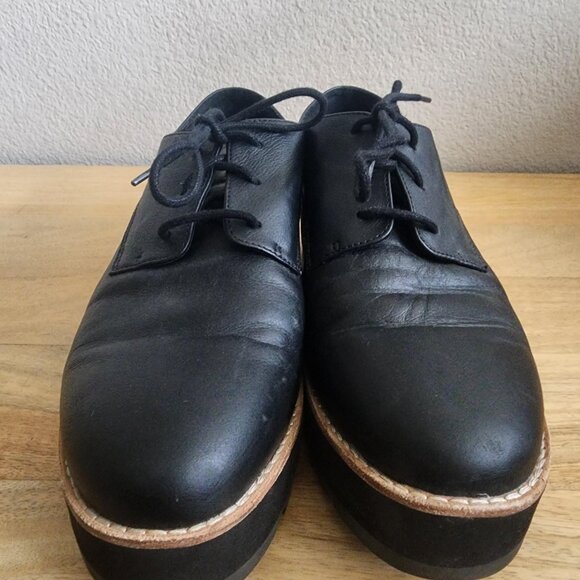 Eileen Fisher Shoes Womens Size 8 Black Leather Platform Lace Up Oxford Loafers - Picture 7 of 11